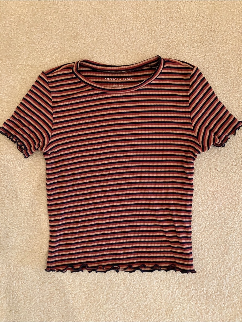 American Eagle Striped Ribbed Short Sleeve Top
